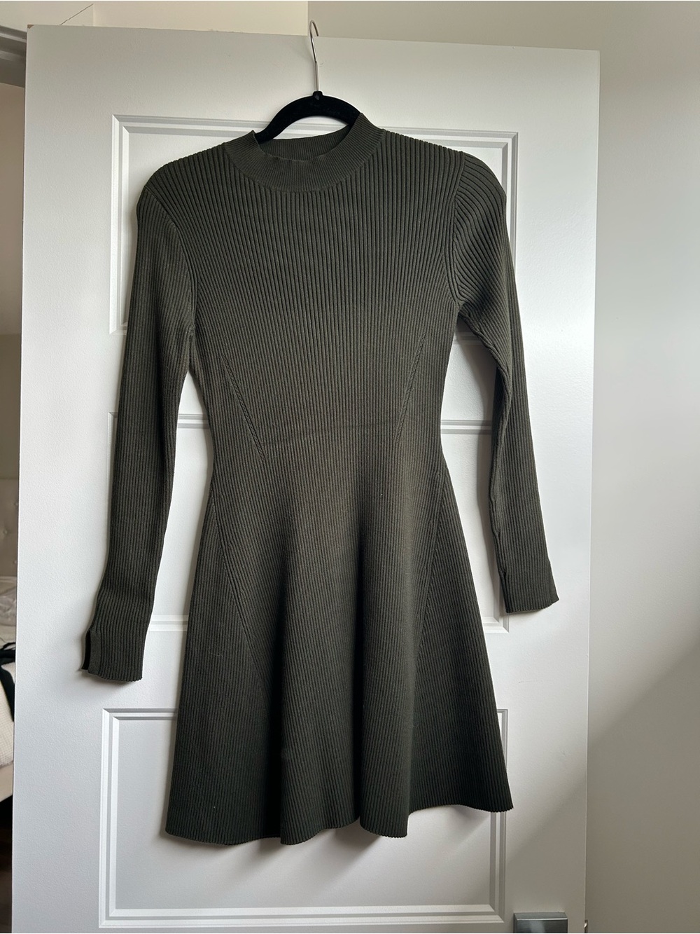 Ever New Ribbed Long-Sleeve Fit & Flare Dress - Olive